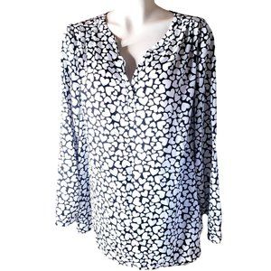 LANE BRYANT Black White HEARTS Print Blouse Womens PLUS 18/20 Split Back Top
